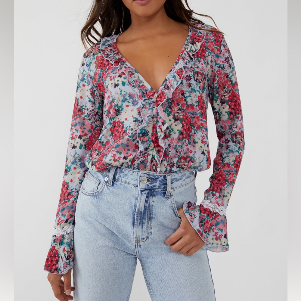 Free People floral bodysuit, size L.